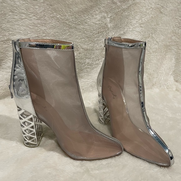 Qupid silver mesh heels womens high heel wedge shoes - Picture 2 of 8